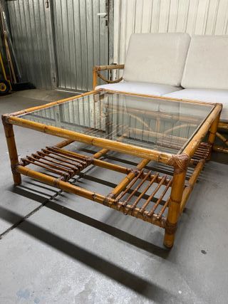 Sofá y mesa centro bambú original vintage