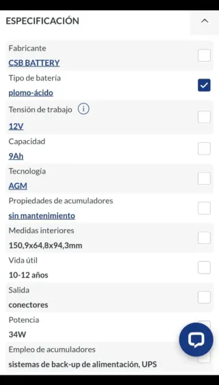 Batería 12v 9 Ah CSB HR 1224W F2FR