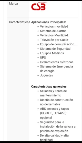 Batería 12v 9 Ah CSB HR 1224W F2FR