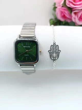 Kit Reloj y Pulsera Plata Corazón Rojo