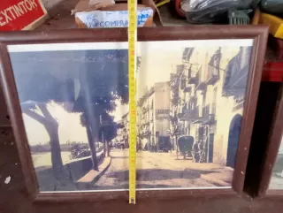 Lote 2 cuadros antiguos madera y cristal