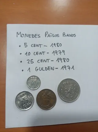 Monedas Países Bajos: 5, 10, 25 Cent, 1 Gulden