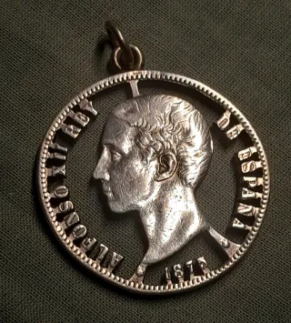 Colgante Moneda Plata Alfonso XII Rey España 1875