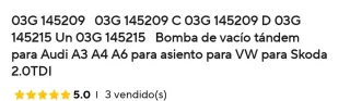 Bomba de vacío Tandem para Audi VW y Skoda