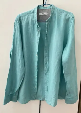 Camisa manga larga hombre- Azul - MANGO