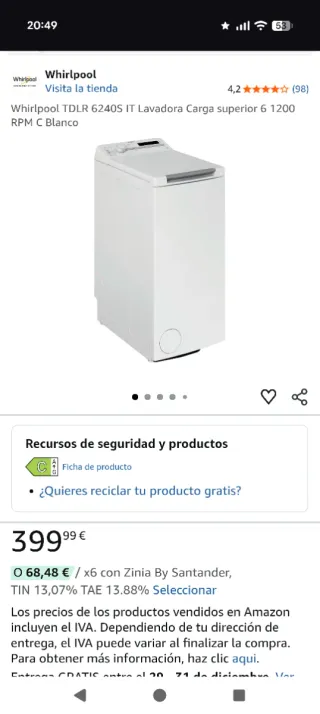 Lavadora Carga Superior Whirlpool 6kg