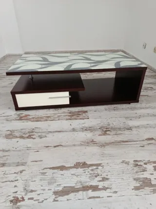 Mesa de centro cristal y madera diseño moderno