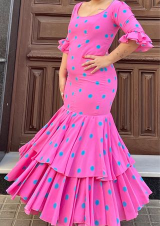 Traje de Flamenca Lunares Rosa Talla 40/42