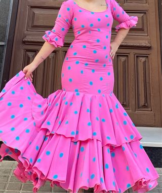 Traje de Flamenca Lunares Rosa Talla 40/42