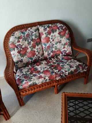 Tresillo de mimbre: 2 sillones + sofá