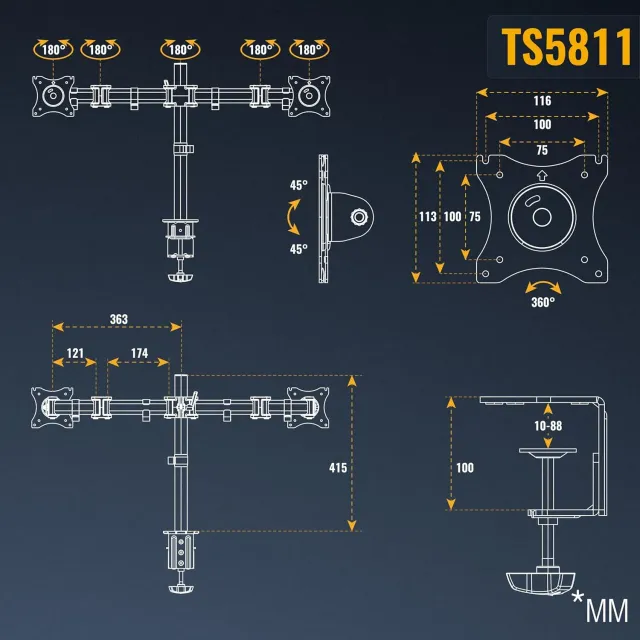 Supporto per monitor da tavolo RICOO 15-27" (38-69cm)