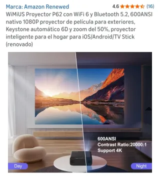 Proyector WIMIUS P62 1080P WiFi 6 Bluetooth 5.2