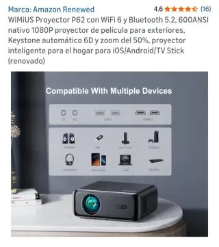 Proyector WIMIUS P62 1080P WiFi 6 Bluetooth 5.2