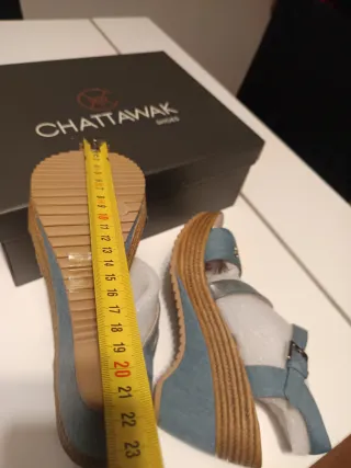 Sandalias cuña denim y esparto