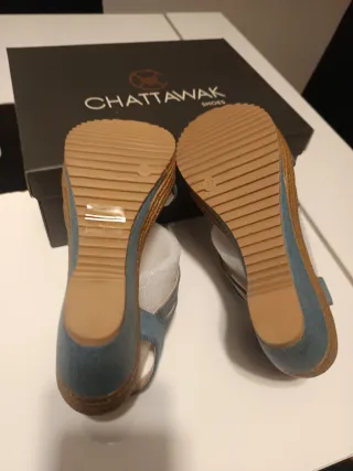 Sandalias cuña denim y esparto