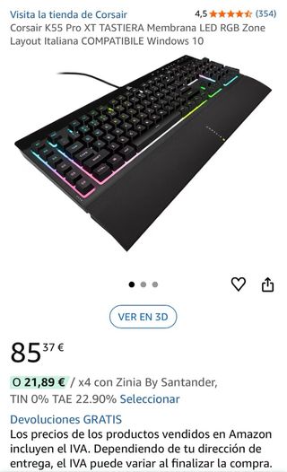 Teclado Gaming Corsair Negro Nuevo