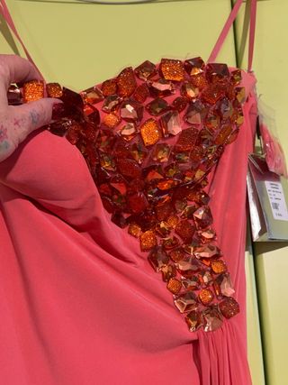 Abito donna con strass arancioni e rosa