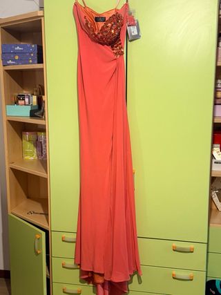 Abito donna con strass arancioni e rosa