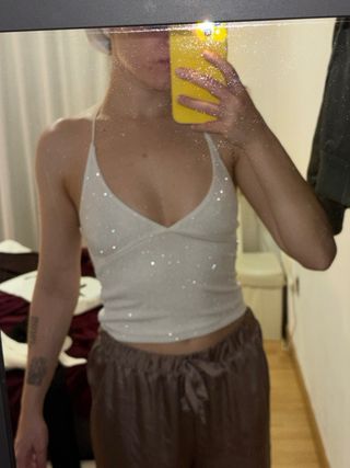 Top Halter Brillante Plateado