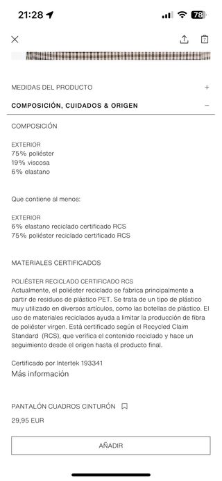 Pantalón cuadros Zara beige/marrón