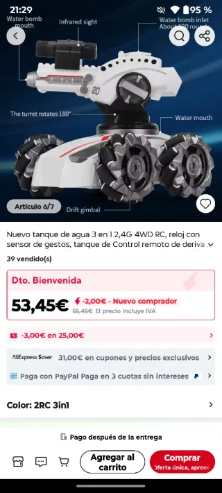 Tanque RC Juguete con Láser