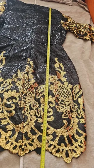 Vestido fiesta lentejuelas negro y dorado