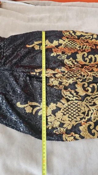 Vestido fiesta lentejuelas negro y dorado