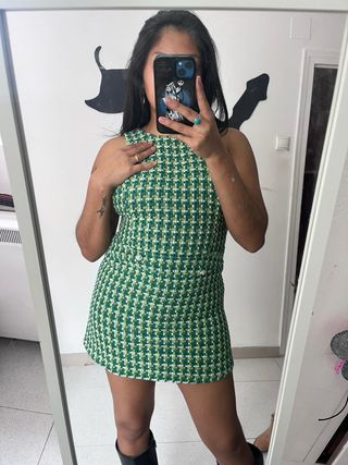 Vestido verde estilo tweed
