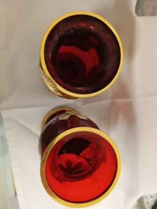 Juego de 2 jarrones de cristal con hilo dorado