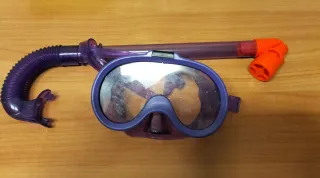 Gafas y tubo de buceo morado y naranja