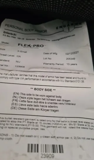 Chaleco antibalas EnGarde FLEX-PRO Talla XS