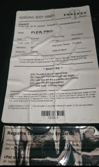 Chaleco antibalas EnGarde FLEX-PRO Talla XS