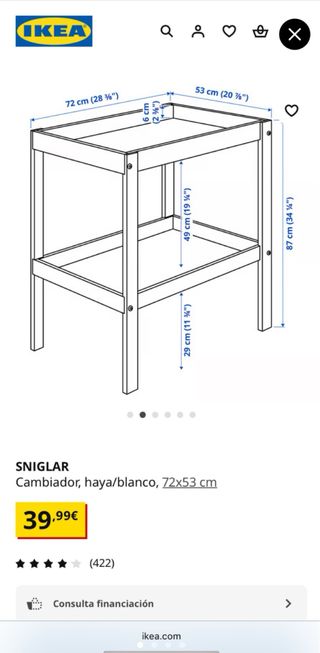 Cambiador Bebé Ikea SNIGLAR + Cestas