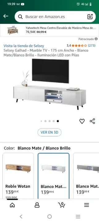 Mueble TV Selsey Blanco Brillo LED