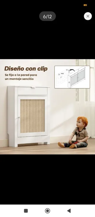 Mueble cubre radiador de madera y ratán