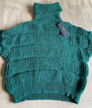 Jersey punto cuello alto acrílico verde