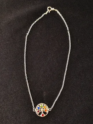 Tobillera Plata 925 Árbol Vida Multicolor