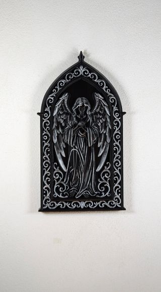 Mural Anjo Pintado à Mão Prateado