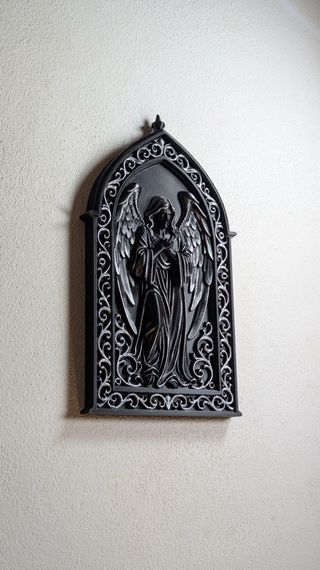 Mural Anjo Pintado à Mão Prateado