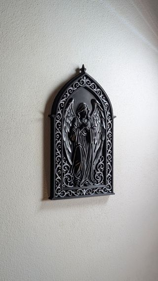 Mural Anjo Pintado à Mão Prateado