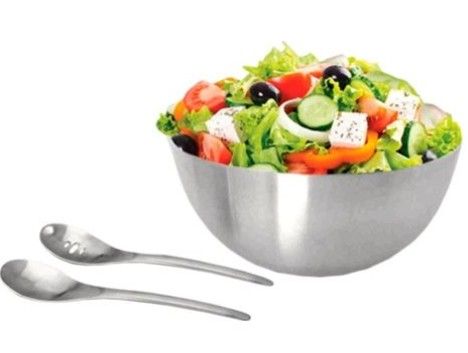 Ensaladera de acero + cubiertos de servir 48-ENS-9