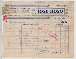 Recibo material de construcción 1937 Guerra civil
