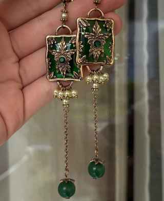 Pendientes Art Deco Verde Oro