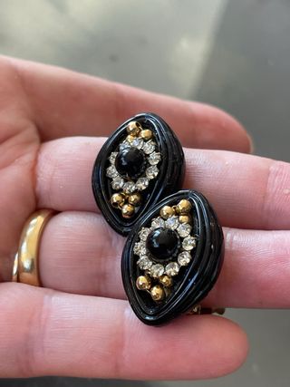 Orecchini Clip Vintage Neri e Oro