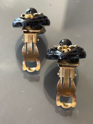 Orecchini Clip Vintage Neri e Oro