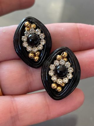 Orecchini Clip Vintage Neri e Oro