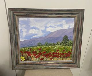 Cuadro paisaje amapolas y montañas