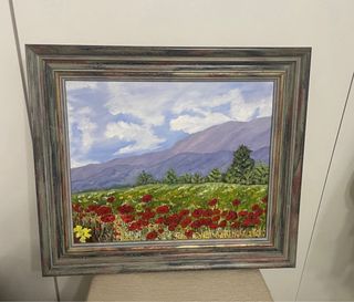 Cuadro paisaje amapolas y montañas