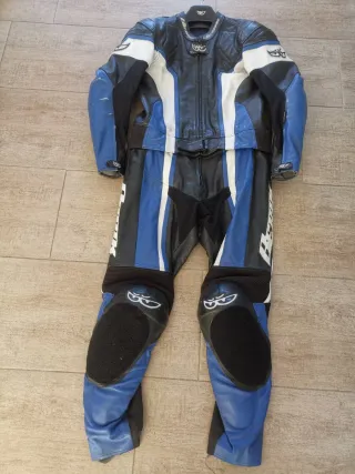 Mono de moto cuero negro/azul