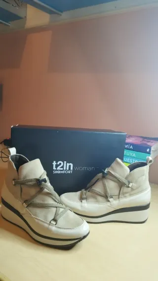 Botines t2in SKOMFORT beige y blanco